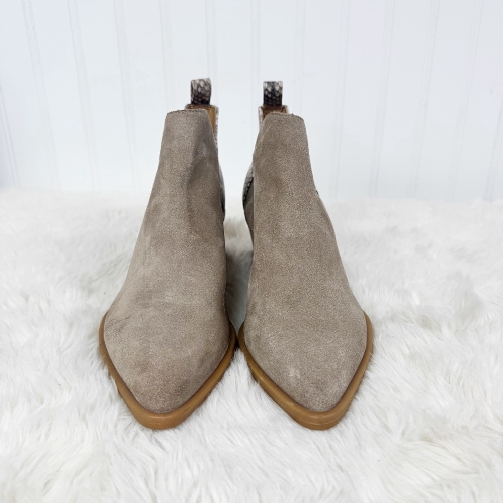 New DOLCE‎ VITA Sonnie Taupe Suede Ankle Boot Bootie Size 7.5 Snakeskin Print - Picture 3 of 14